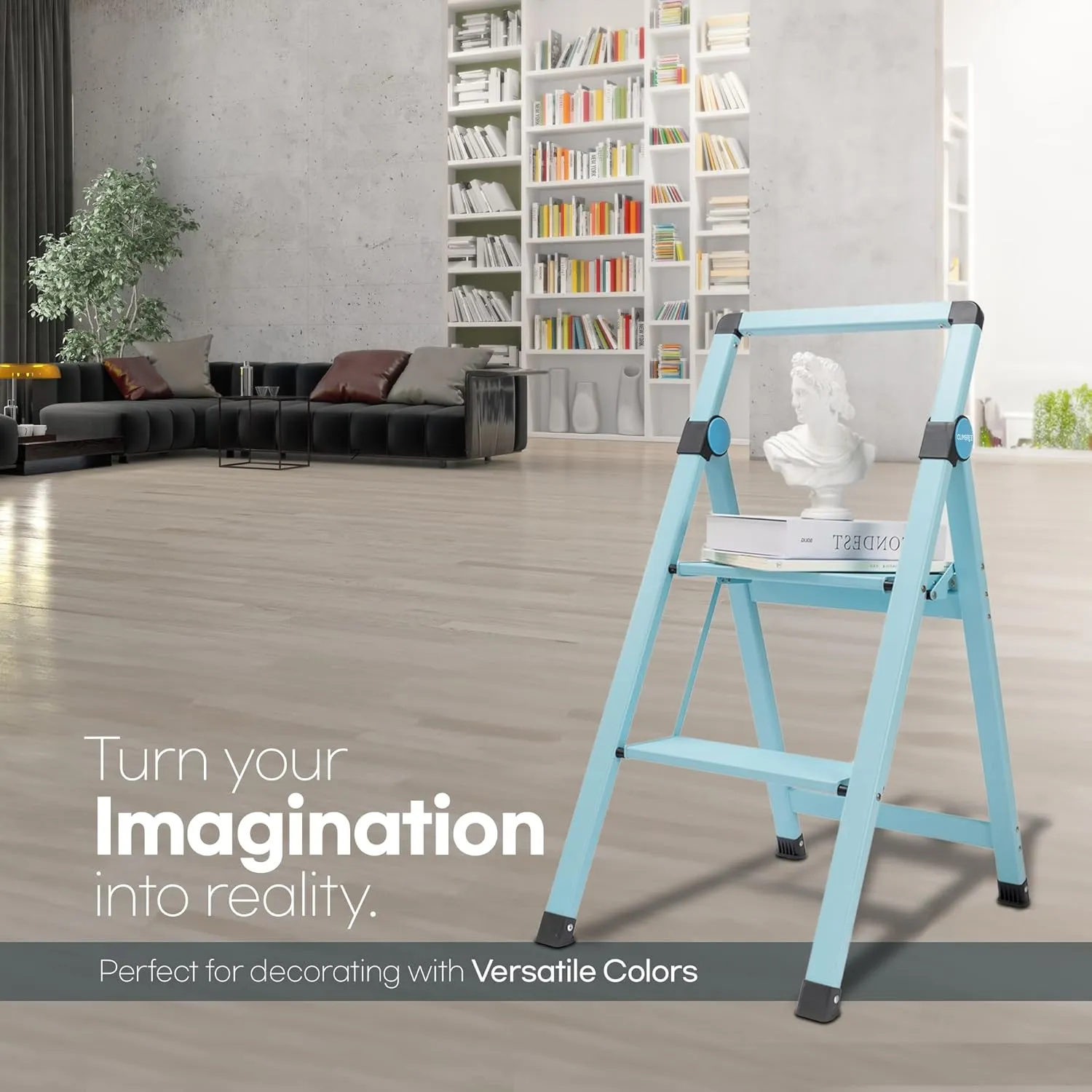 2 Step Ladder in Azure Blue; Collapsible Step Stool with Handle - Foldable, Lightweight and Portable; 225lbs Heavy Duty Aluminum Step Stool Ladder for Home   Office; Folding Kitchen Step Stool