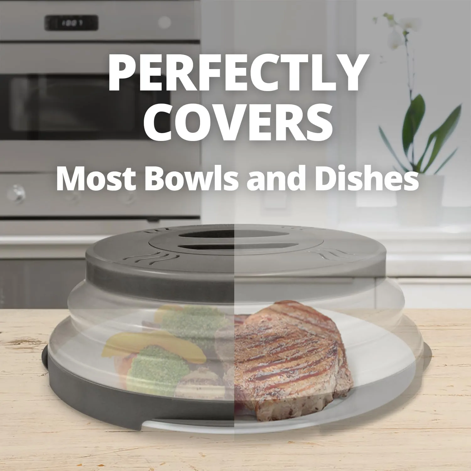 2.0 Magnetic Microwave Splatter Cover, Collapsible 12-Inch BPA-Free Food Lid with Upgraded Magnets, Vented Plate Guard, Dishwasher Safe, Space-Saving Magnetic Storage - Gray