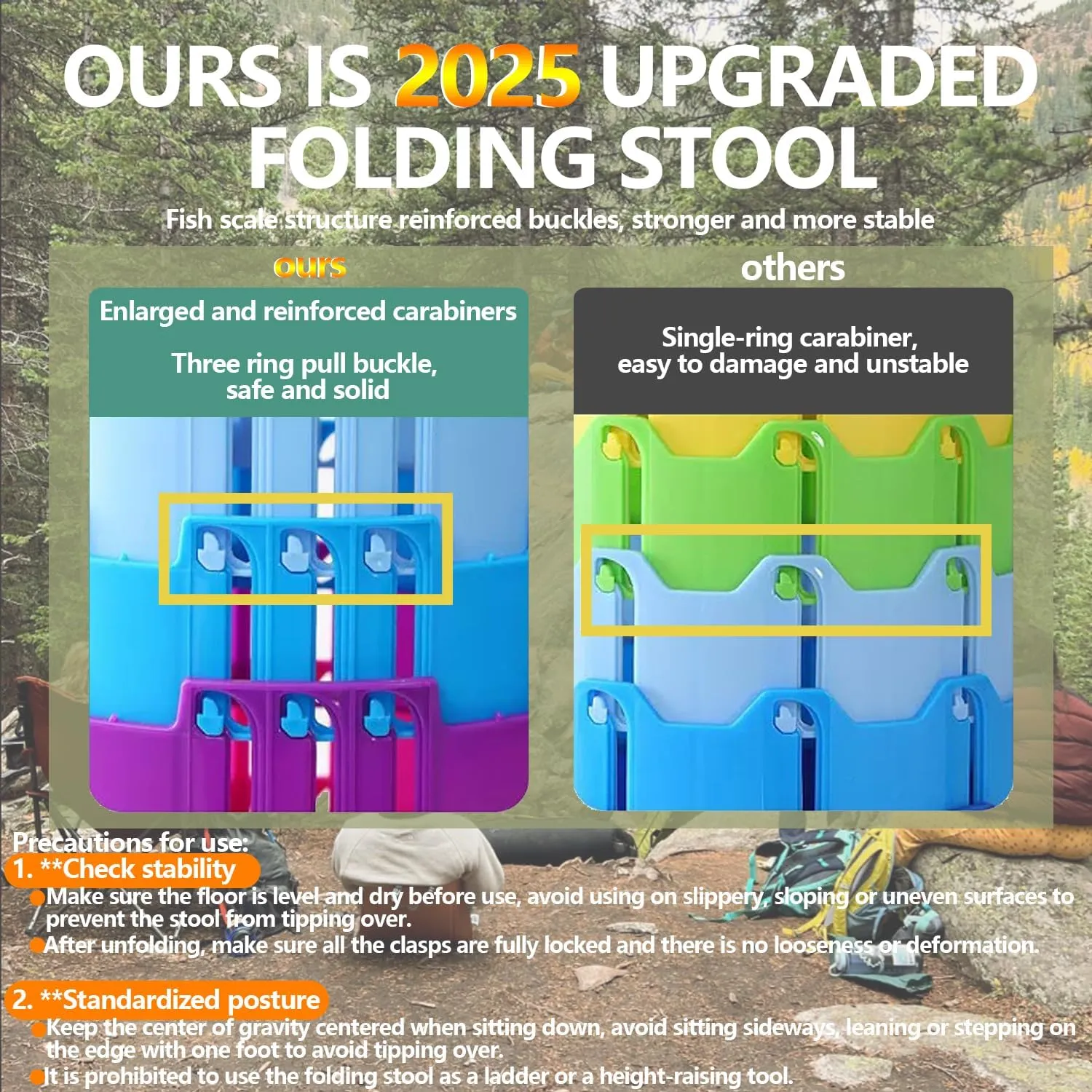 2025 Collapsible Stool Chair, Upgraded Folding Stool for Adults Lightweight, Sturdy, Adjustable, Portable, Foldable Seat Sturdy Stools for Outdoor Camping Fishing Hiking Gardening BBQ