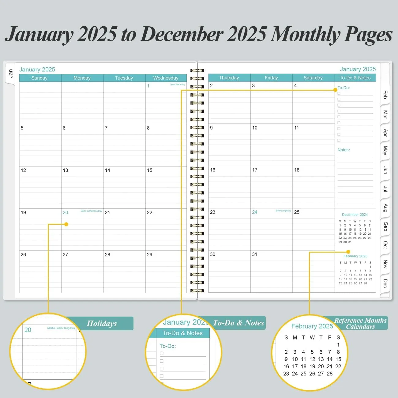 2025 Planner - Planner 2025 from January 2025 to December 2025 with 12 Monthly Tabs, Flexible Cover, Inner Pocket, 8.5" x 11", Black