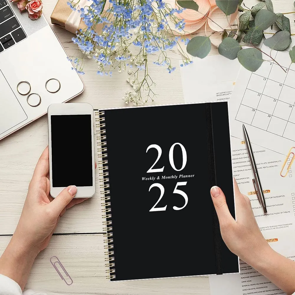 2025 Planner - Planner 2025 from January 2025 to December 2025 with 12 Monthly Tabs, Flexible Cover, Inner Pocket, 8.5" x 11", Black