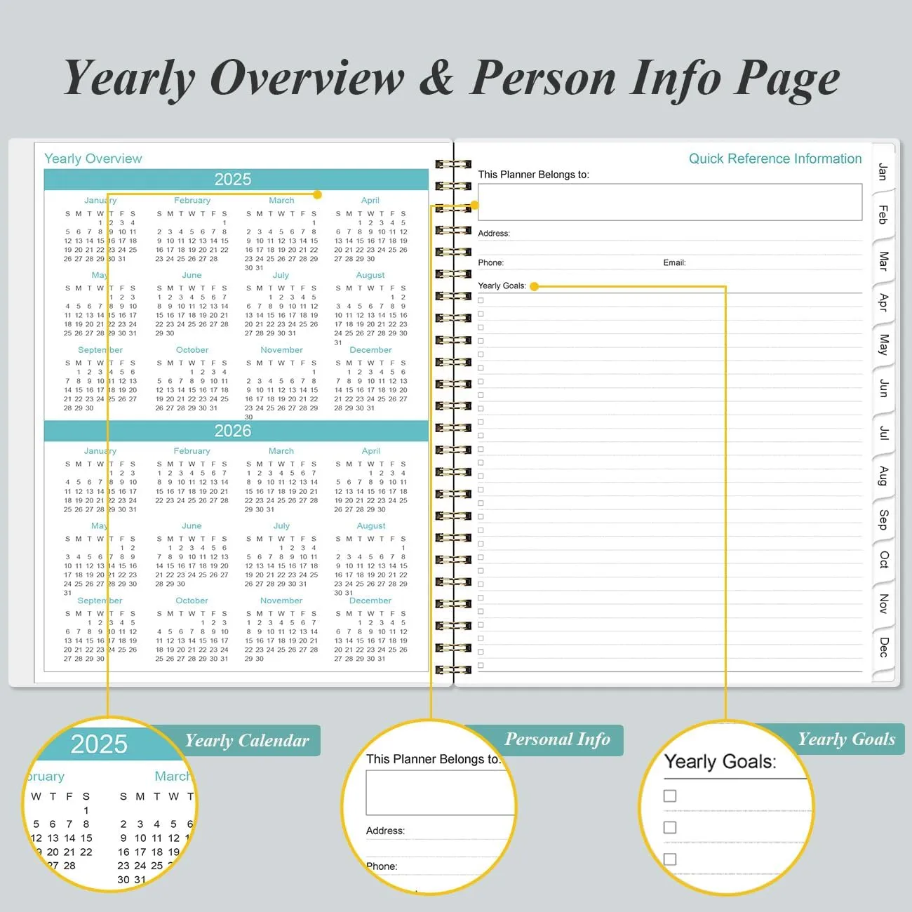 2025 Planner - Planner 2025 from January 2025 to December 2025 with 12 Monthly Tabs, Flexible Cover, Inner Pocket, 8.5" x 11", Black