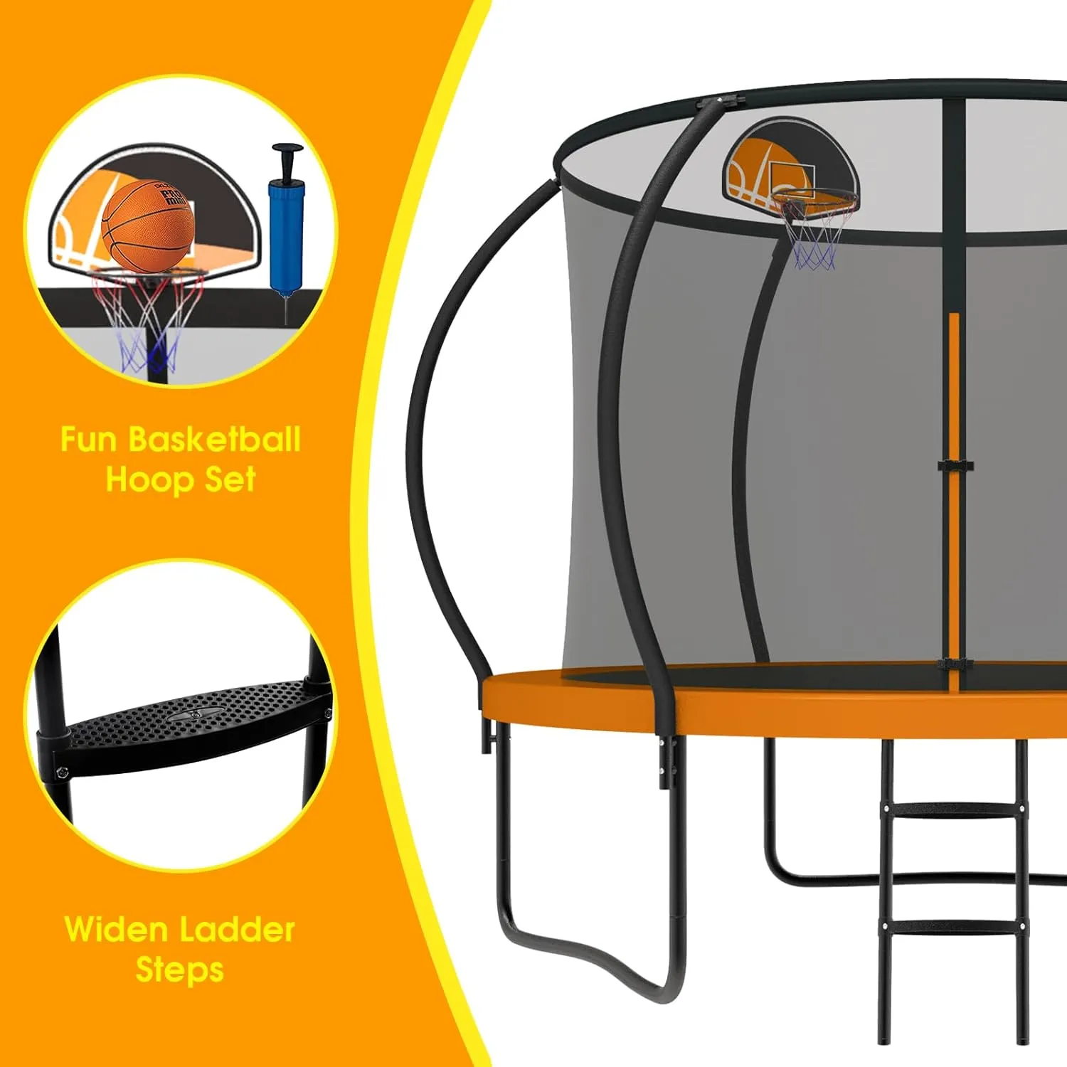 2025 Upgraded 8 10 12 14 15 16 FT 1500lbs Tranpoline for Kids and Adults with Light Sprinkler Socks, Recreational Tranpoline with Basketball Hoop, Ladder, ASTM Approved Tranpoline for 7-10 Kids