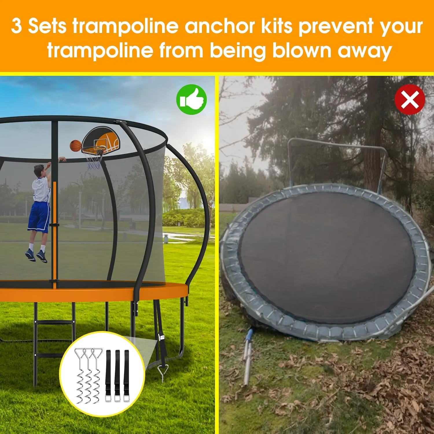 2025 Upgraded 8 10 12 14 15 16 FT 1500lbs Tranpoline for Kids and Adults with Light Sprinkler Socks, Recreational Tranpoline with Basketball Hoop, Ladder, ASTM Approved Tranpoline for 7-10 Kids