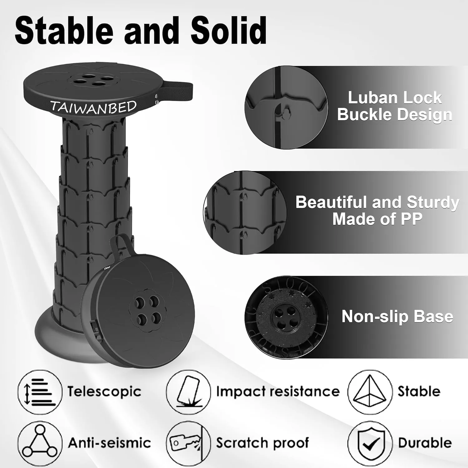 2025 Upgraded Taller 52cm Collapsible Stool with Cushion,Portable Seat,Telescoping Stools,Adujstable Camping Folding Chair for Adults,Maximum Loading 550Ib for Garden Travel Fishing BBQ