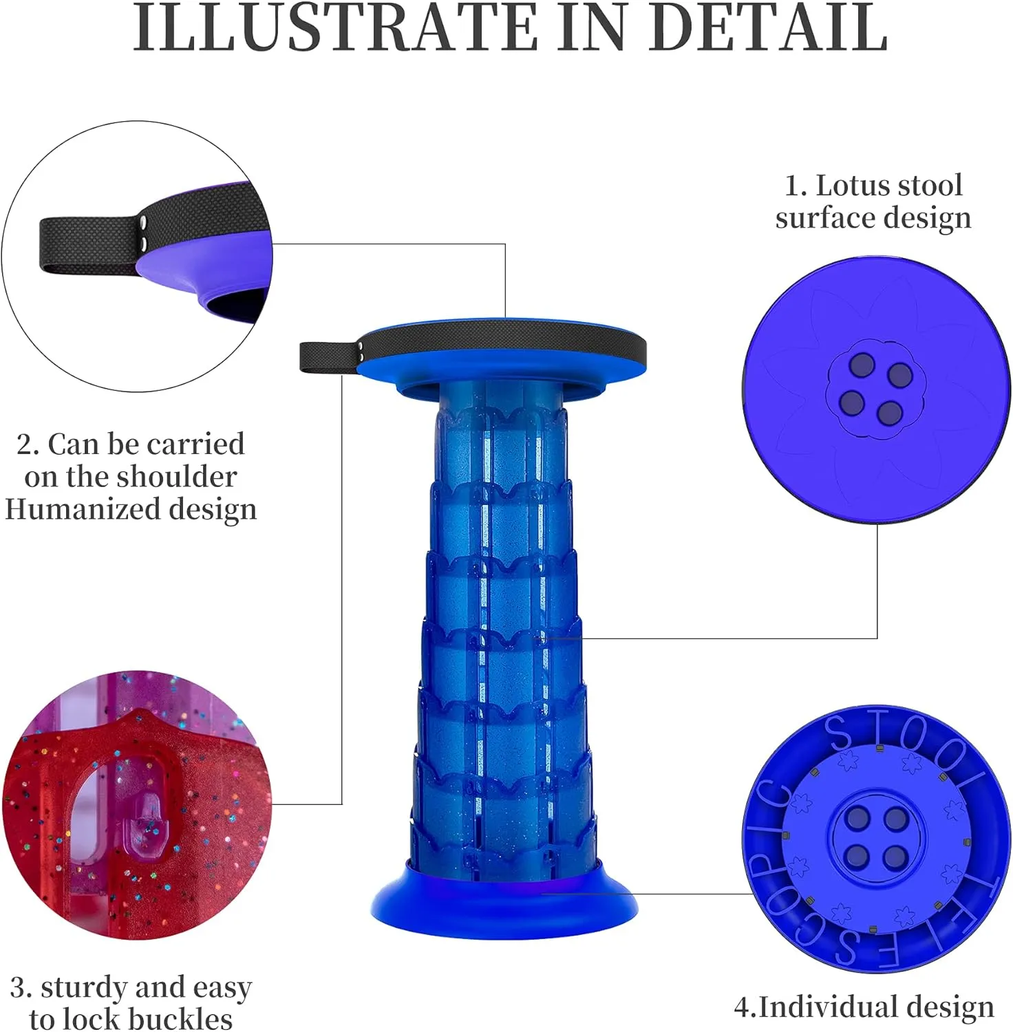 2025 Upgraded XXL Collapsible Stool with Cushion 20.4", 550lbs Max Weight, Wider & Taller Pop Up Seat, Heavy Duty Portable Retractable Folding Chair or Travel Foot Rest, Gift for Camping & Outdoors