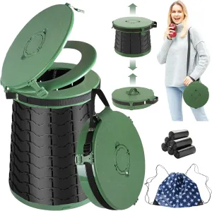 2025 Upgraded XXL Portable Toilet for Adults Travel Folding Toilet with Lid Adjustable Camping Taller Toilets for Adults and Kids Heavy Duty for Car, Fishing, Hunting and Camping with Carry Bag