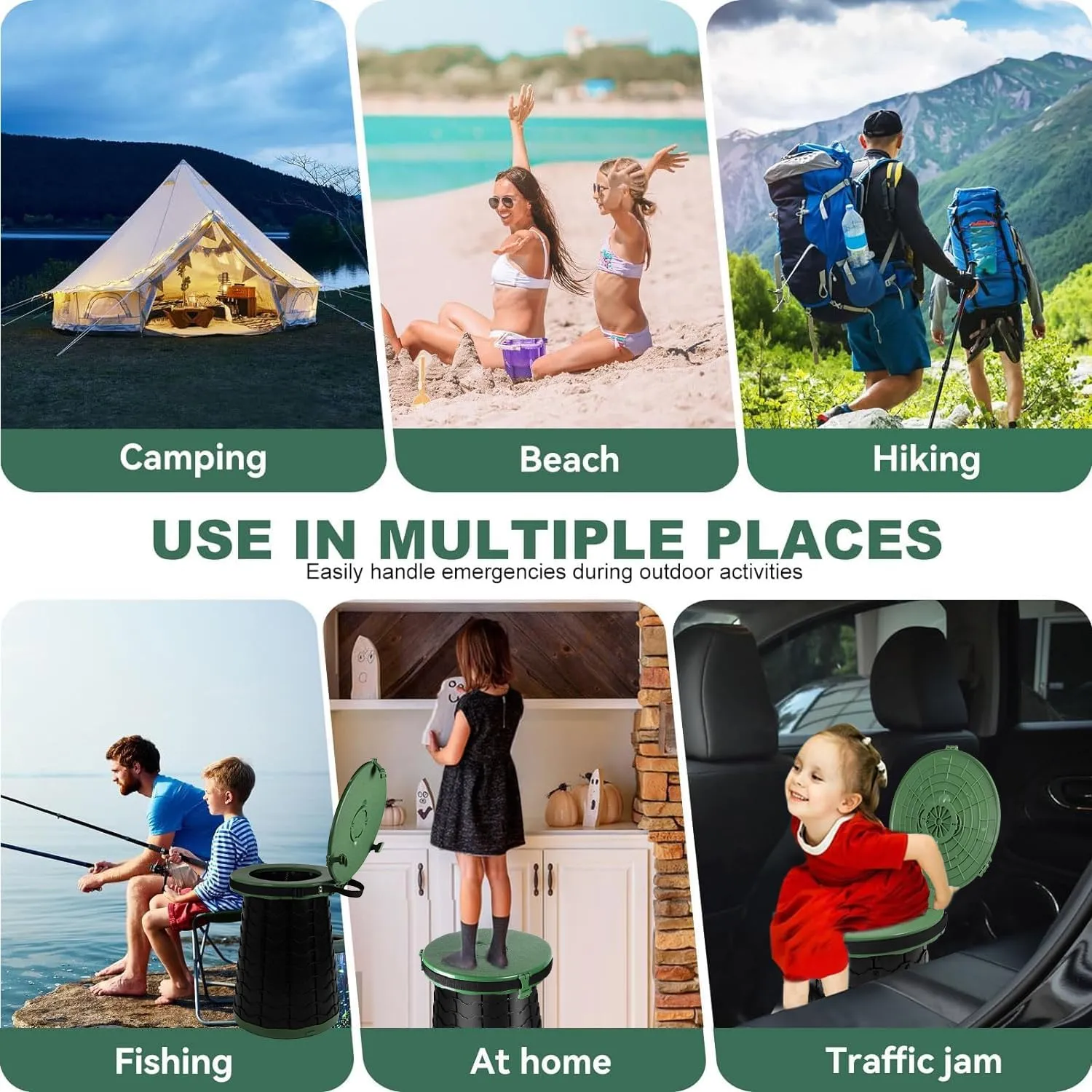 2025 Upgraded XXL Portable Toilet for Adults Travel Folding Toilet with Lid Adjustable Camping Taller Toilets for Adults and Kids Heavy Duty for Car, Fishing, Hunting and Camping with Carry Bag