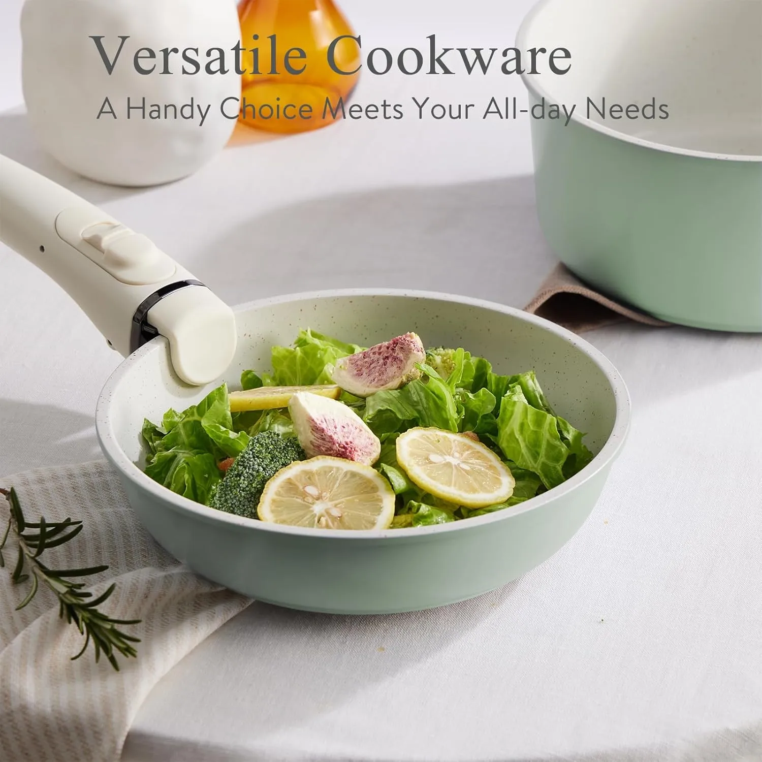 21 Pcs Ceramic kitchen Cookware Set,Nonstick Pots and Pans with Removable Handles Stackable Camping Cookware Dishwasher&Oven Safe Frying Pan,Green
