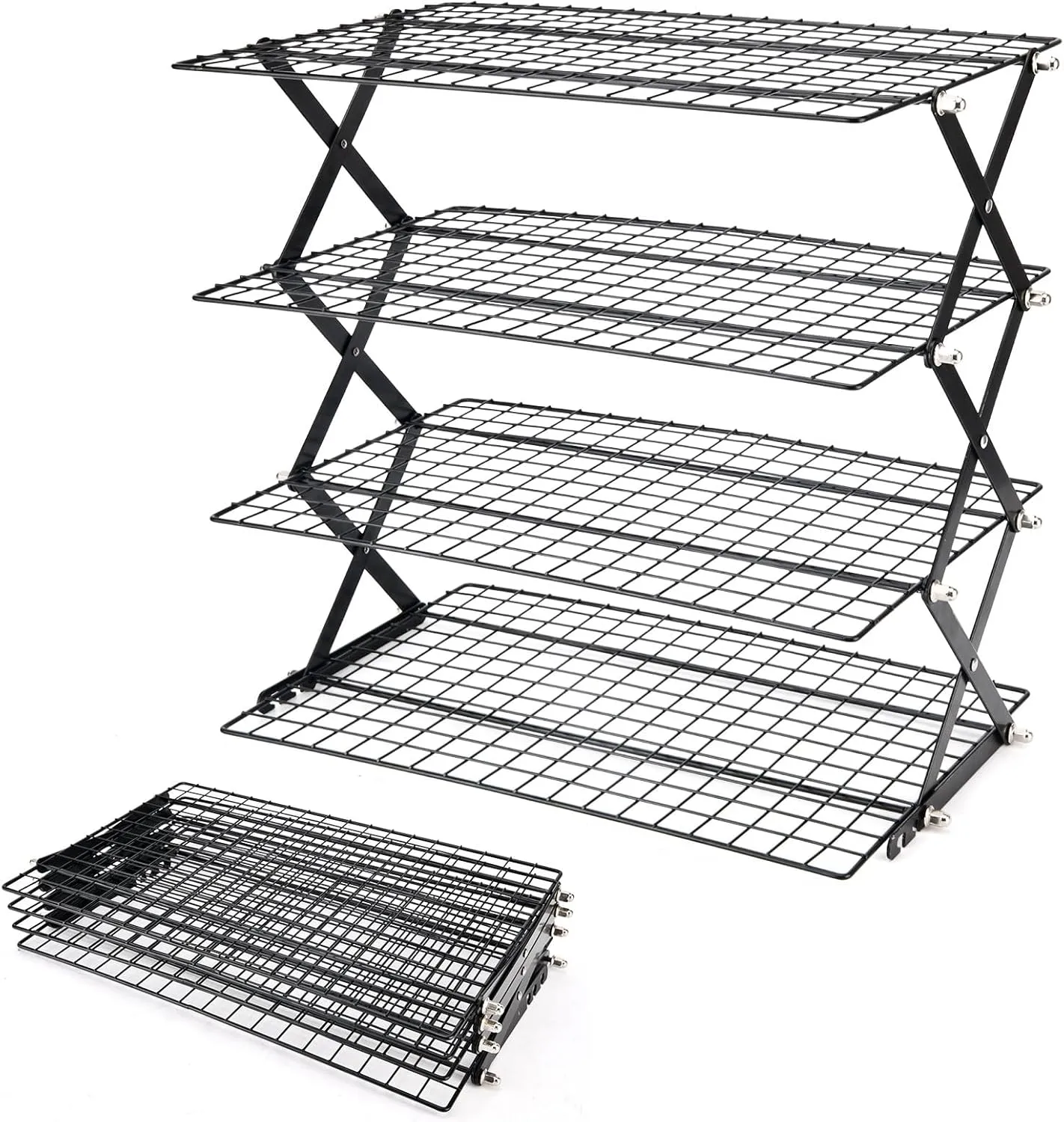 2/3/4-Tier collapsible cooling rack for baking,Folding Cooling Grid,Adjustable Stackable Roasting Cooking Drying Wire Cooling Rack for Cookies Baking