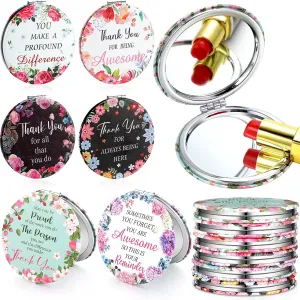 24 Pcs Thank You Teacher Gifts Inspirational Compact Mirror Appreciation Gift Handheld Double Sided Magnifying Round Portable Pocket Small Travel Makeup Purse Mirror for Women Girl Coworker