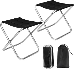 2Sets Portable Mini Folding Camping Stool, Lightweight Camp Chair for Fishing Hiking, Compact Collapsible Travel Footstool for Outdoor, Beach, Backyard, Lawn,Picnic with Carry Bag,10.35" x 8.86"