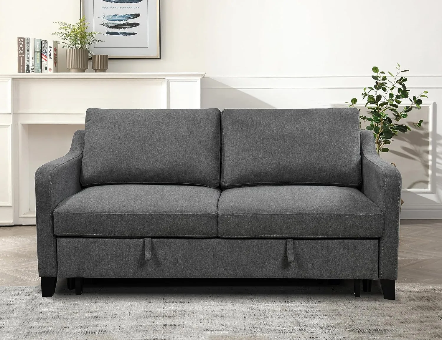 3 in 1 Queen Convertible Loveseat Sofa Bed with Pull Out Sleeper Couch Bed and Reclining Backrest ,Modern Love Seat Sleeper Sofabed Lounge Sleeper Chaise Daybed for Home Apartment Office Living Room