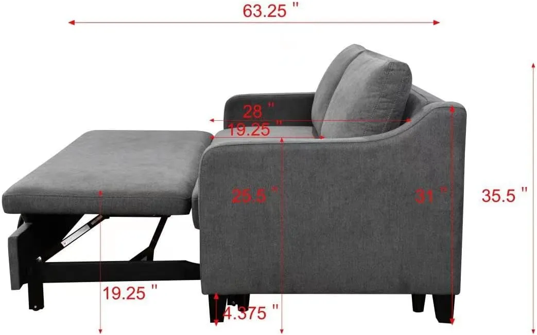 3 in 1 Queen Convertible Loveseat Sofa Bed with Pull Out Sleeper Couch Bed and Reclining Backrest ,Modern Love Seat Sleeper Sofabed Lounge Sleeper Chaise Daybed for Home Apartment Office Living Room