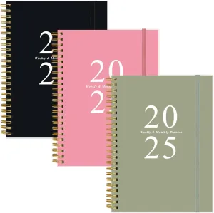 (3-Pack) Planner 2025 - A5 Weekly & Monthly Planner Spiral Bound, January 2025 - December 2025, 2025 Planner with Flexible Cover, Tabs, Inner Pocket, 6.4" x 8.5"