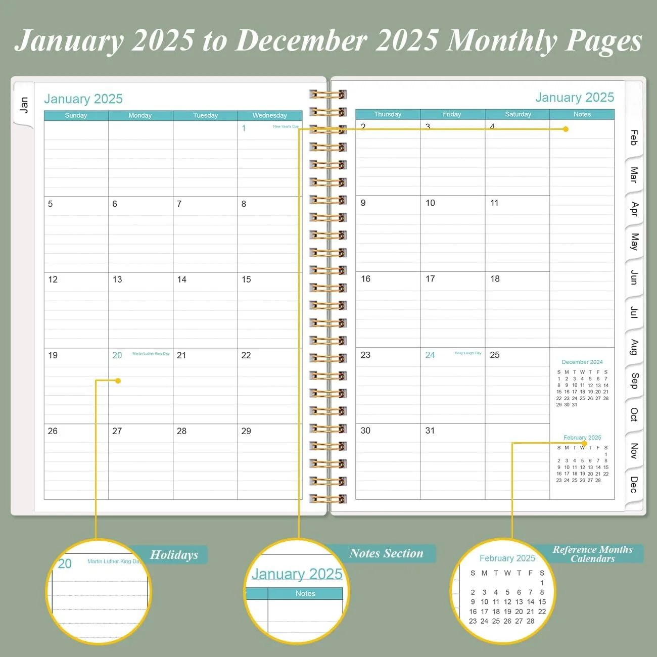 (3-Pack) Planner 2025 - A5 Weekly & Monthly Planner Spiral Bound, January 2025 - December 2025, 2025 Planner with Flexible Cover, Tabs, Inner Pocket, 6.4" x 8.5"