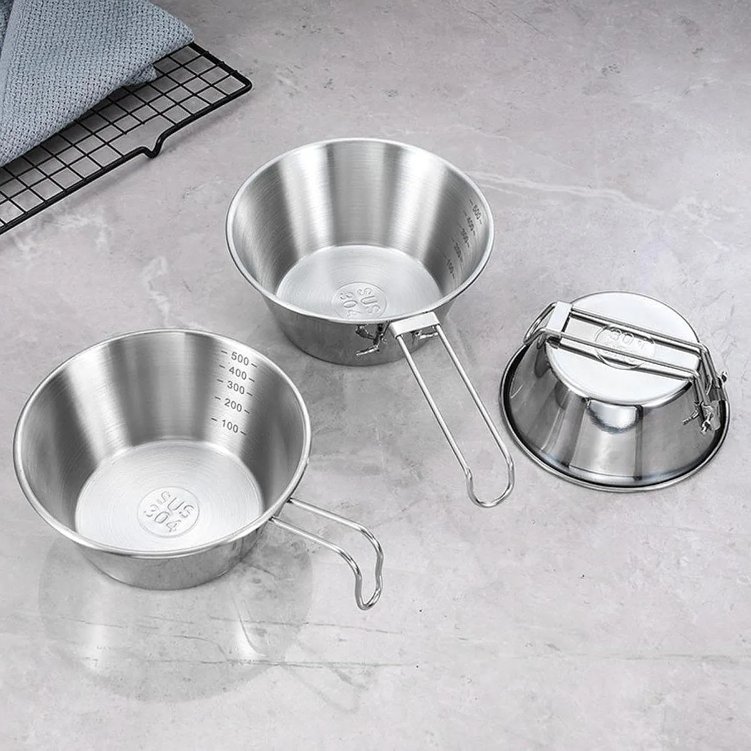 3 Pieces Camping Bowls Tableware Stainless Steel Lightweight Dinnerware Camp Bowls for Kitchen Hiking Backpacking Barbecue