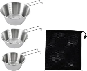 3 Pieces Camping Bowls Tableware Stainless Steel Lightweight Dinnerware Camp Bowls for Kitchen Hiking Backpacking Barbecue