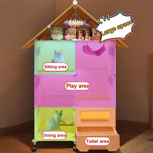 3 Tier, s Indoor with Litter Box and Top Storage Area Enclosures with 3 Door Fit 2 Cats