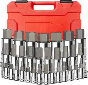 34-Pieces Hex Bit Socket Set, BLACKROBOT 1/4" 3/8" 1/2" Drive SAE & Metric Size Allen Socket Set with Socket Adapters and Portable Storage Case, S2 Alloy Steel