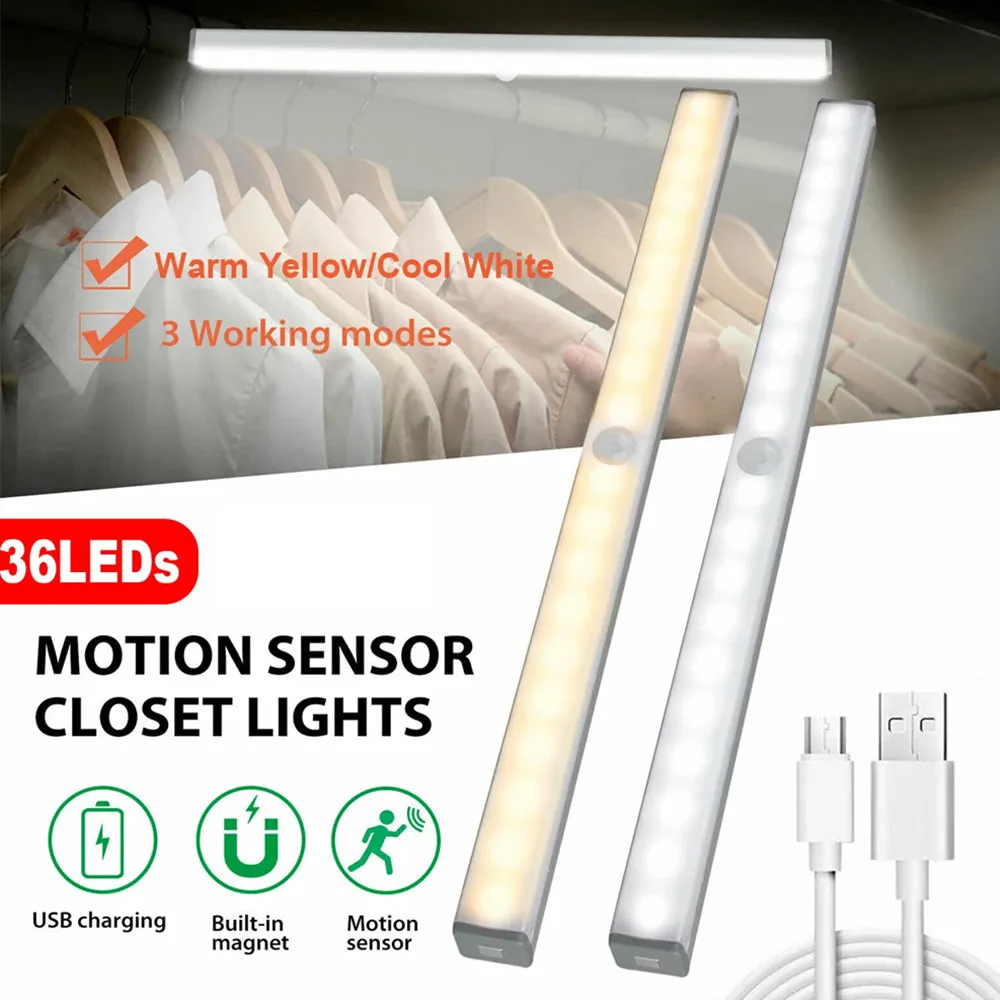 36 LED USB Rechargeable Magnetic Wardrobe Motion Sensor Light