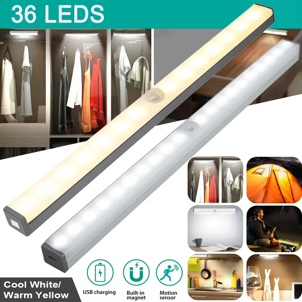 36 LED USB Rechargeable Magnetic Wardrobe Motion Sensor Light
