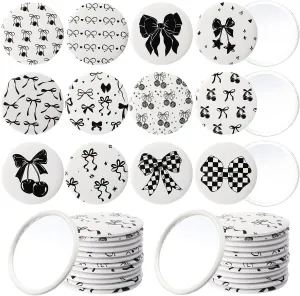 36 Pcs Coquette Aesthetic Compact Mirror Bulk Black Bow Party Favors Portable Travel Makeup Pocket Purse Mirror for Girl Women Wedding Bridal Shower Quinceanera Party Favor