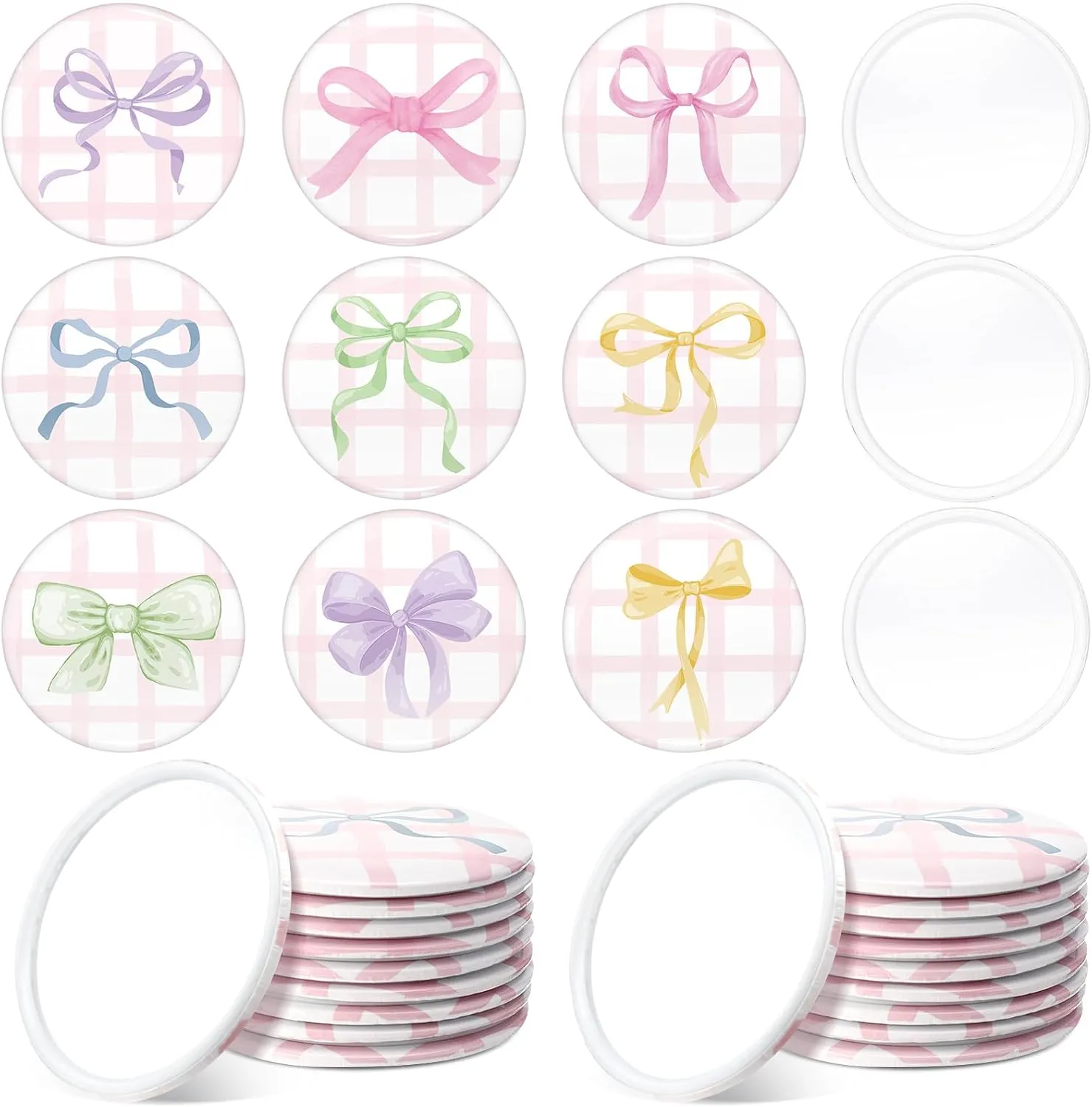 36 Pcs Coquette Aesthetic Compact Mirror Bulk Pink Bow Portable Travel Makeup Pocket Purse Mirror for Women Girl Coquette Birthday Gift Wedding Bridal Shower Grad Party Favor (Cute Style)