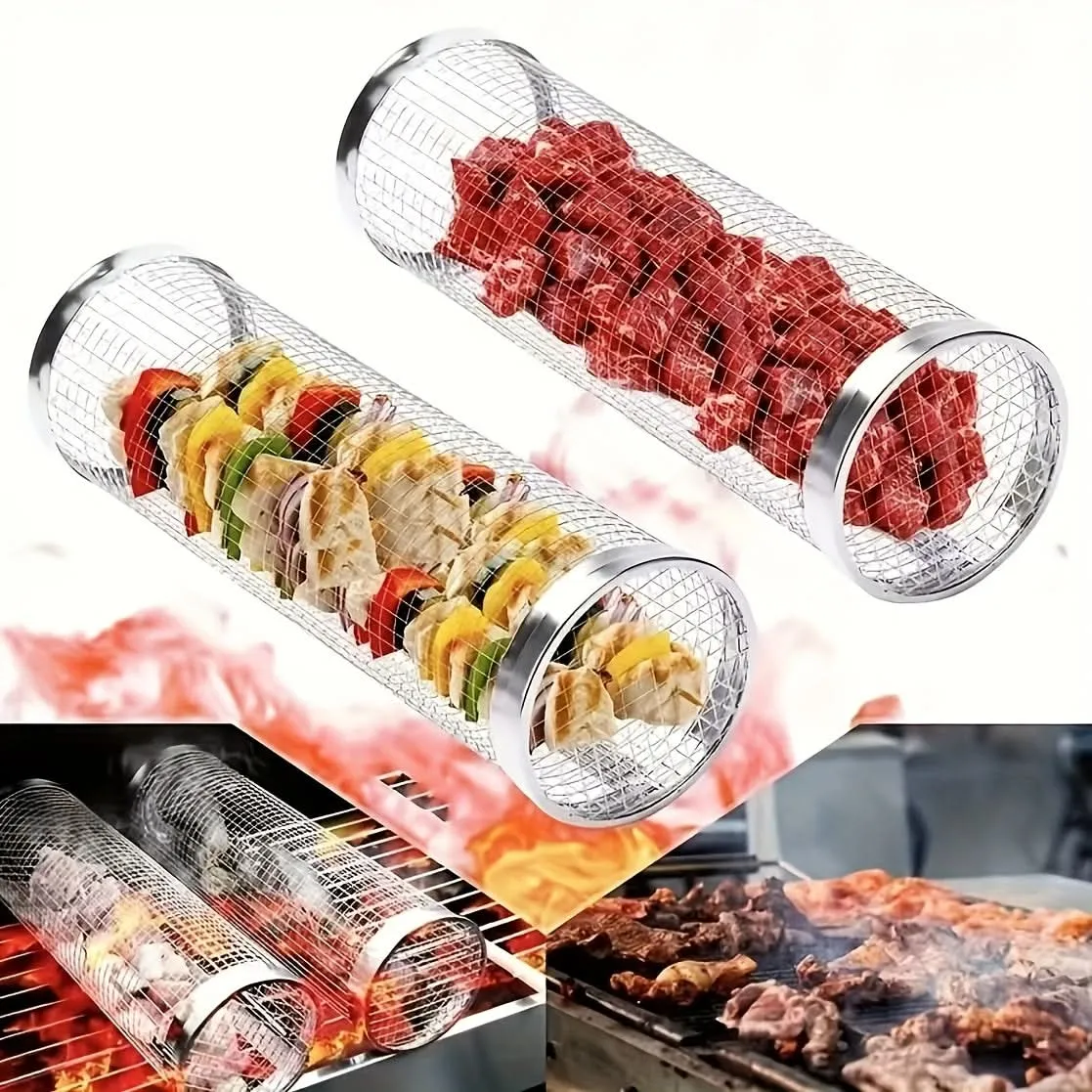 3pcs Stainless Steel BBQ Grill Set - Portable Barbecue Basket