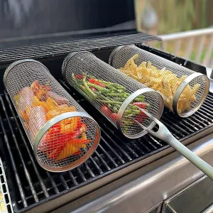 3pcs Stainless Steel BBQ Grill Set - Portable Barbecue Basket