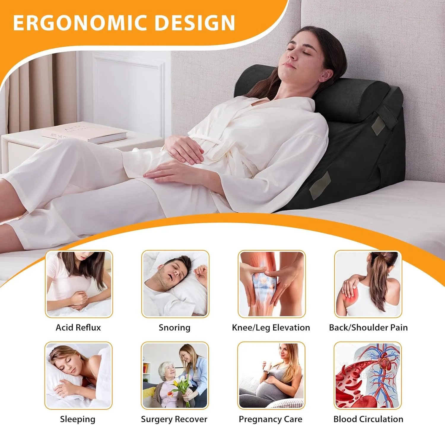 3PCS Wedge Pillow Set for After Surgery, Wedge Pillow Headboard, Adjustable 9&12 Inch Bed Pillow Wedge for Sleeping, Acid Reflux, Orthopedic Pillow Wedge for Back Pain Relief, Gerd, Black