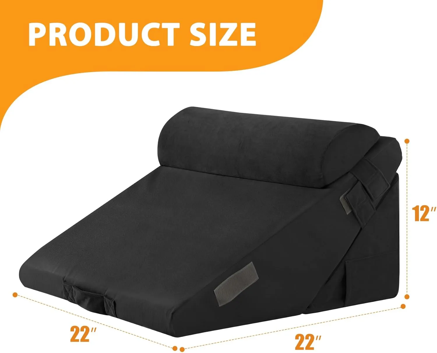3PCS Wedge Pillow Set for After Surgery, Wedge Pillow Headboard, Adjustable 9&12 Inch Bed Pillow Wedge for Sleeping, Acid Reflux, Orthopedic Pillow Wedge for Back Pain Relief, Gerd, Black