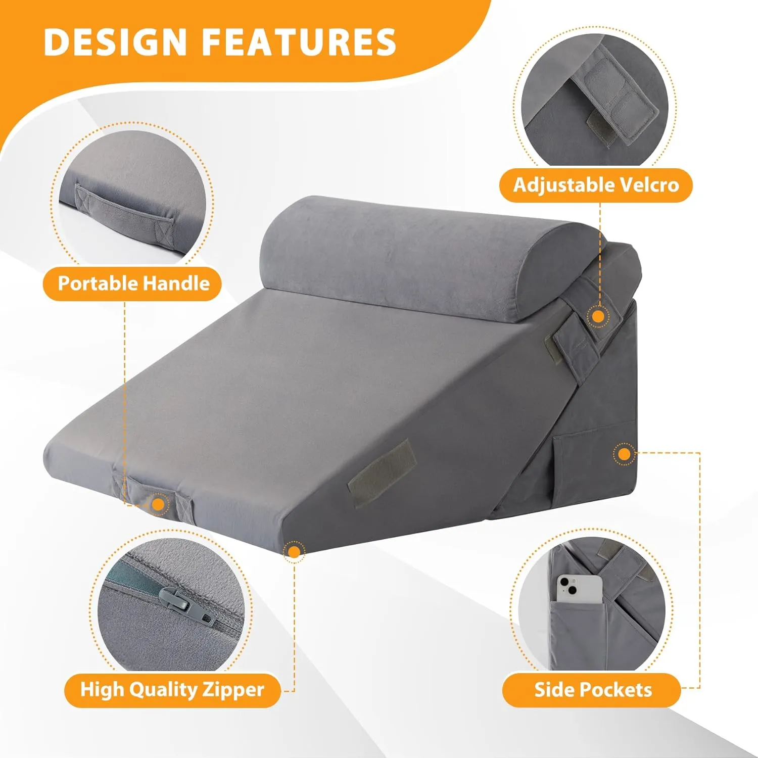3PCS Wedge Pillow Set for After Surgery, Wedge Pillow Headboard, Adjustable 9&12 Inch Bed Pillow Wedge for Sleeping, Acid Reflux, Orthopedic Pillow Wedge for Back Pain Relief, Gerd, Velvet
