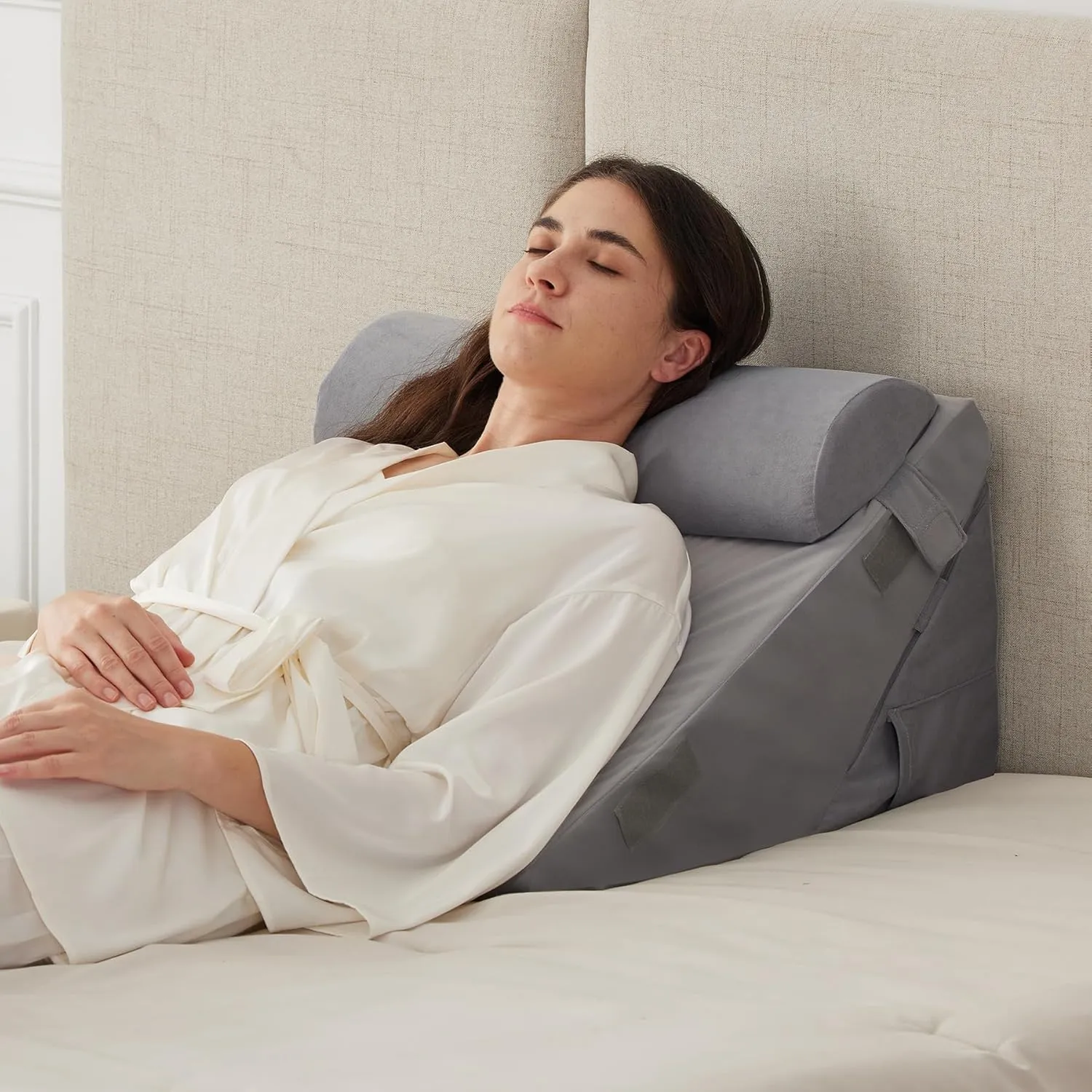 3PCS Wedge Pillow Set for After Surgery, Wedge Pillow Headboard, Adjustable 9&12 Inch Bed Pillow Wedge for Sleeping, Acid Reflux, Orthopedic Pillow Wedge for Back Pain Relief, Gerd, Velvet