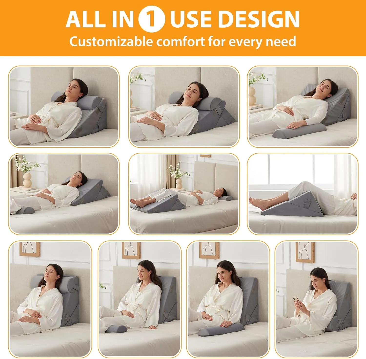 3PCS Wedge Pillow Set for After Surgery, Wedge Pillow Headboard, Adjustable 9&12 Inch Bed Pillow Wedge for Sleeping, Acid Reflux, Orthopedic Pillow Wedge for Back Pain Relief, Gerd, Velvet