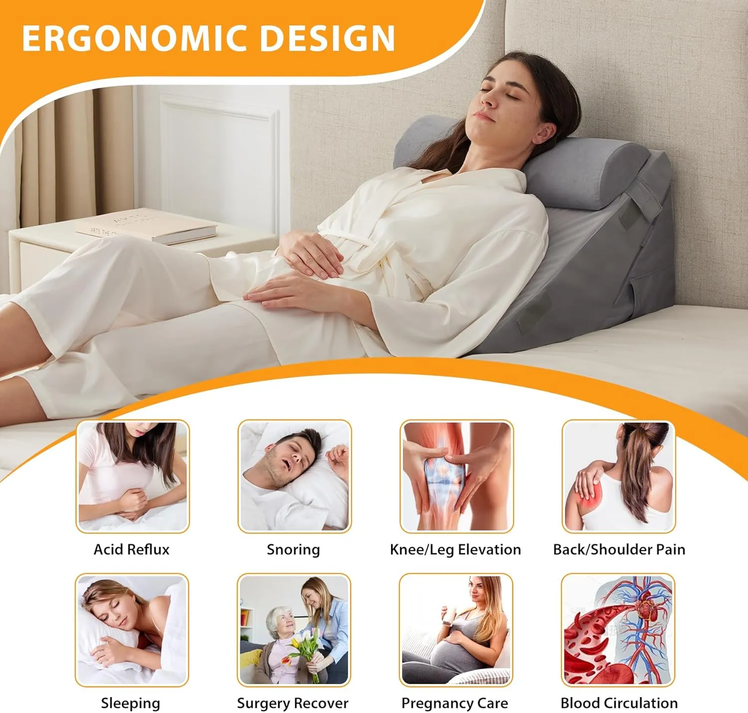 3PCS Wedge Pillow Set for After Surgery, Wedge Pillow Headboard, Adjustable 9&12 Inch Bed Pillow Wedge for Sleeping, Acid Reflux, Orthopedic Pillow Wedge for Back Pain Relief, Gerd, Velvet