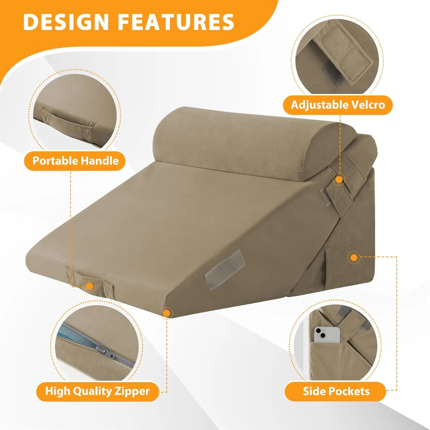 3PCS Wedge Pillow Set for After Surgery, Wedge Pillow Headboard, Adjustable 9&12 Inch Bed Pillow Wedge for Sleeping, Acid Reflux, Orthopedic Pillow Wedge for Back Pain Relief, Plush Brown