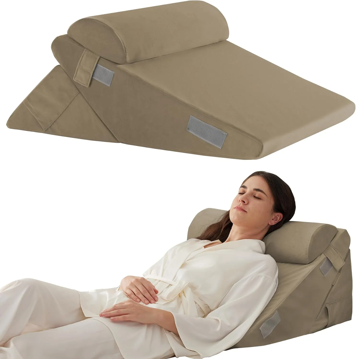3PCS Wedge Pillow Set for After Surgery, Wedge Pillow Headboard, Adjustable 9&12 Inch Bed Pillow Wedge for Sleeping, Acid Reflux, Orthopedic Pillow Wedge for Back Pain Relief, Plush Brown