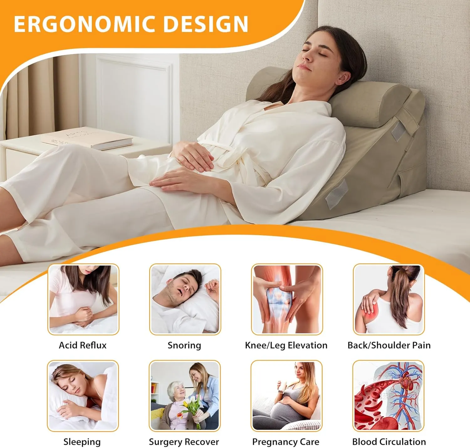 3PCS Wedge Pillow Set for After Surgery, Wedge Pillow Headboard, Adjustable 9&12 Inch Bed Pillow Wedge for Sleeping, Acid Reflux, Orthopedic Pillow Wedge for Back Pain Relief, Plush Brown