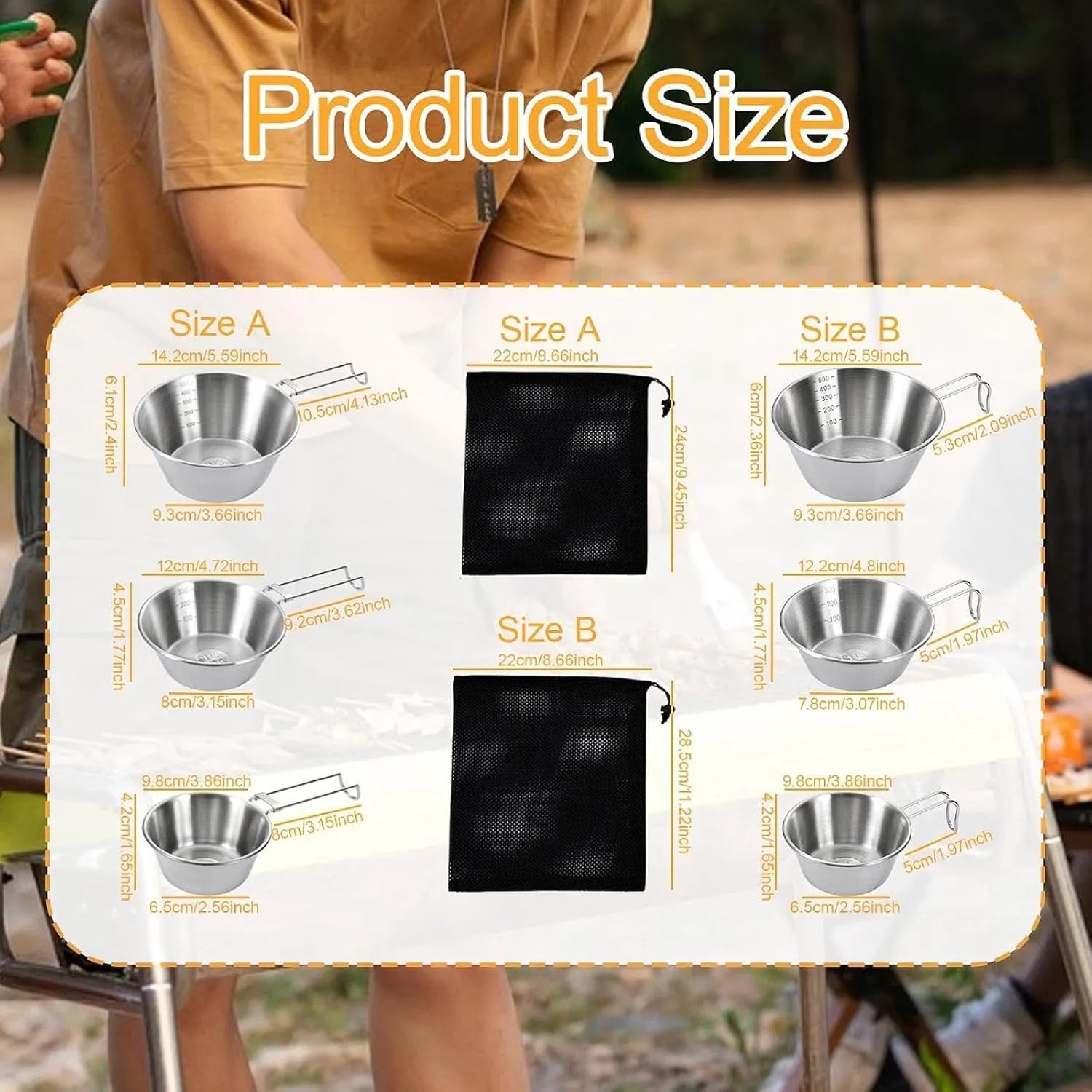 3X Camping Bowls Set Camping Tableware 304 Stainless Steel Utensils Camp Bowls Cups for Outdoor Cooking BBQ Equipment