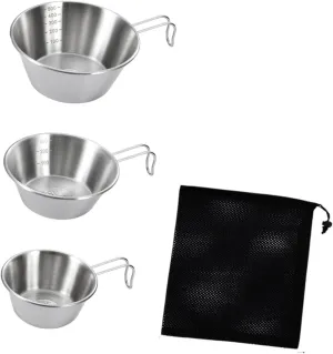3X Camping Bowls Set Camping Tableware 304 Stainless Steel Utensils Camp Bowls Cups for Outdoor Cooking BBQ Equipment