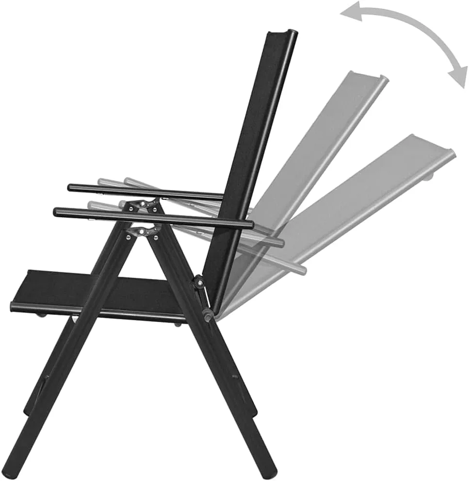 4 Pack Black Folding Patio Chairs with Reclining Backrest Outdoor Aluminum Chairs Textilene Seating for Garden Beach Camping Lawn