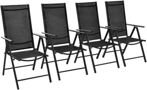 4 Pack Black Folding Patio Chairs with Reclining Backrest Outdoor Aluminum Chairs Textilene Seating for Garden Beach Camping Lawn