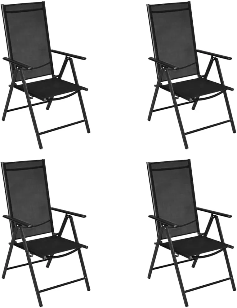 4 Pack Black Folding Patio Chairs with Reclining Backrest Outdoor Aluminum Chairs Textilene Seating for Garden Beach Camping Lawn