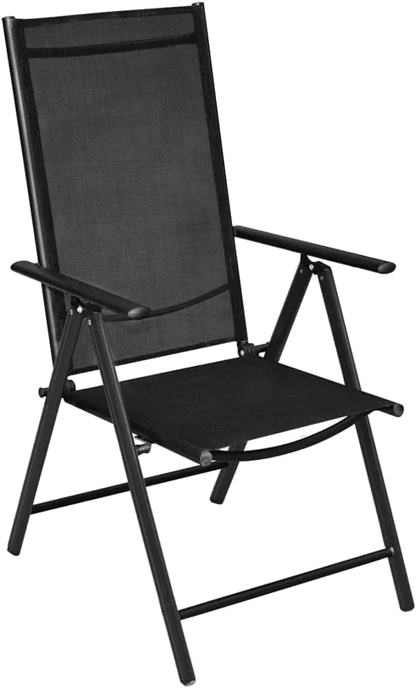 4 Pack Black Folding Patio Chairs with Reclining Backrest Outdoor Aluminum Chairs Textilene Seating for Garden Beach Camping Lawn