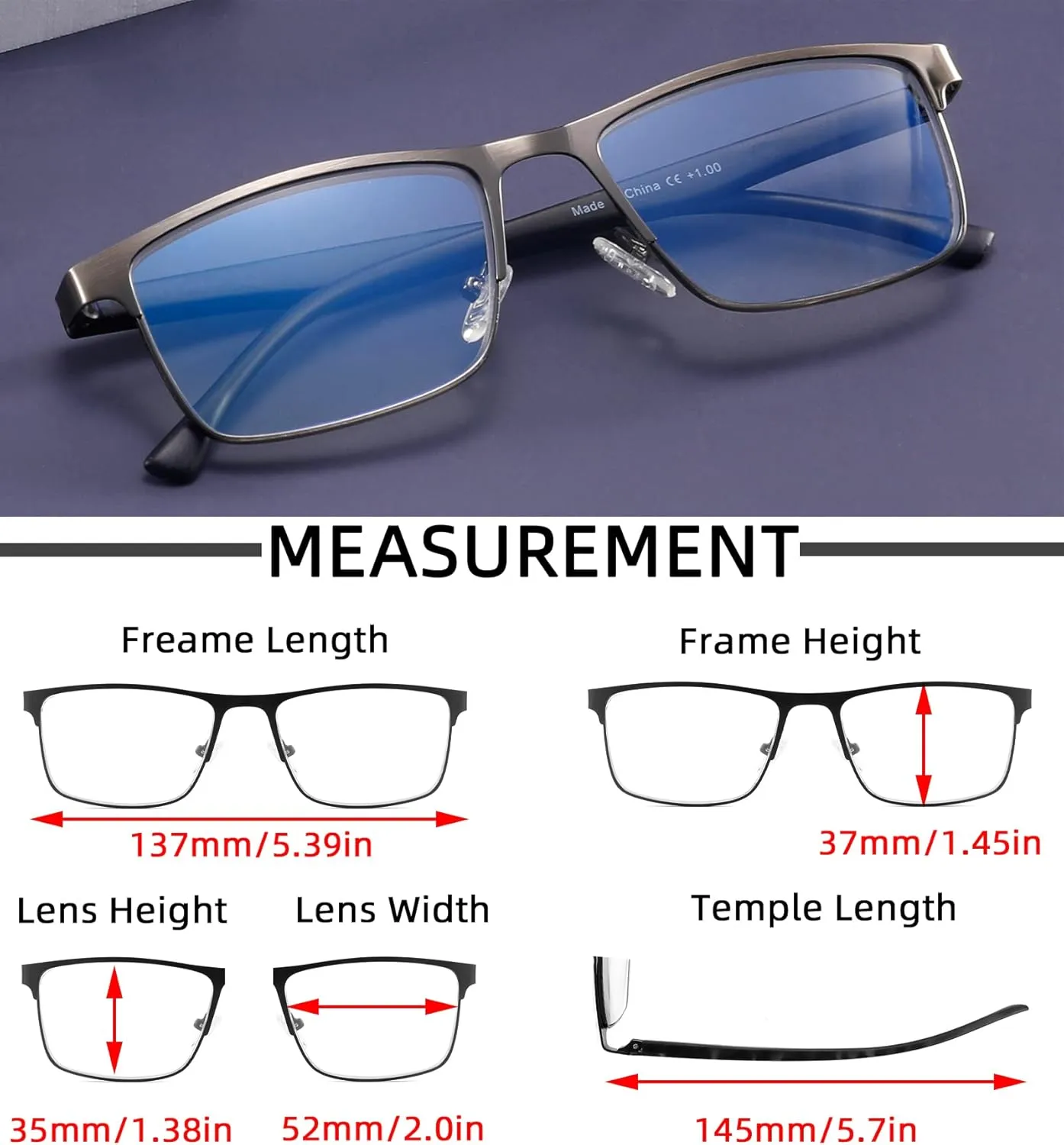 4-Pack Mens Reading Glasses Blue Light Blocking,Spring Hinge Stylish Metal Full Frame Readers for Men Anti Glare Filter Eyeglasses  1.0