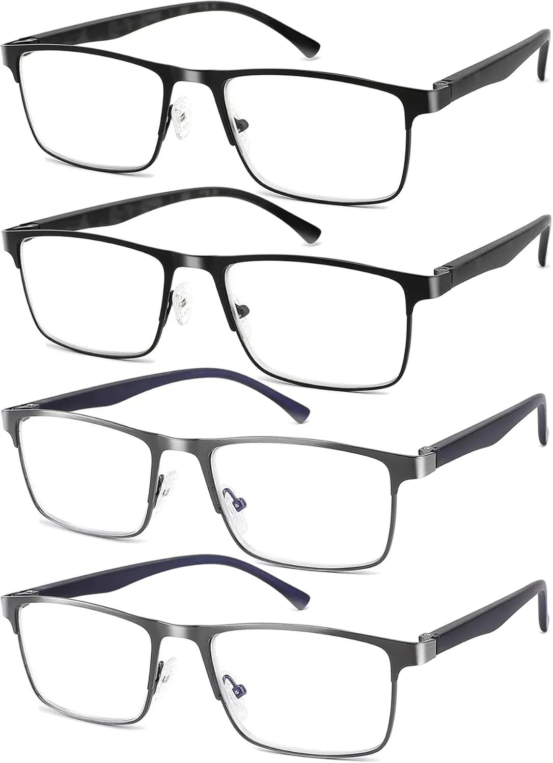 4-Pack Mens Reading Glasses Blue Light Blocking,Spring Hinge Stylish Metal Full Frame Readers for Men Anti Glare Filter Eyeglasses  1.0