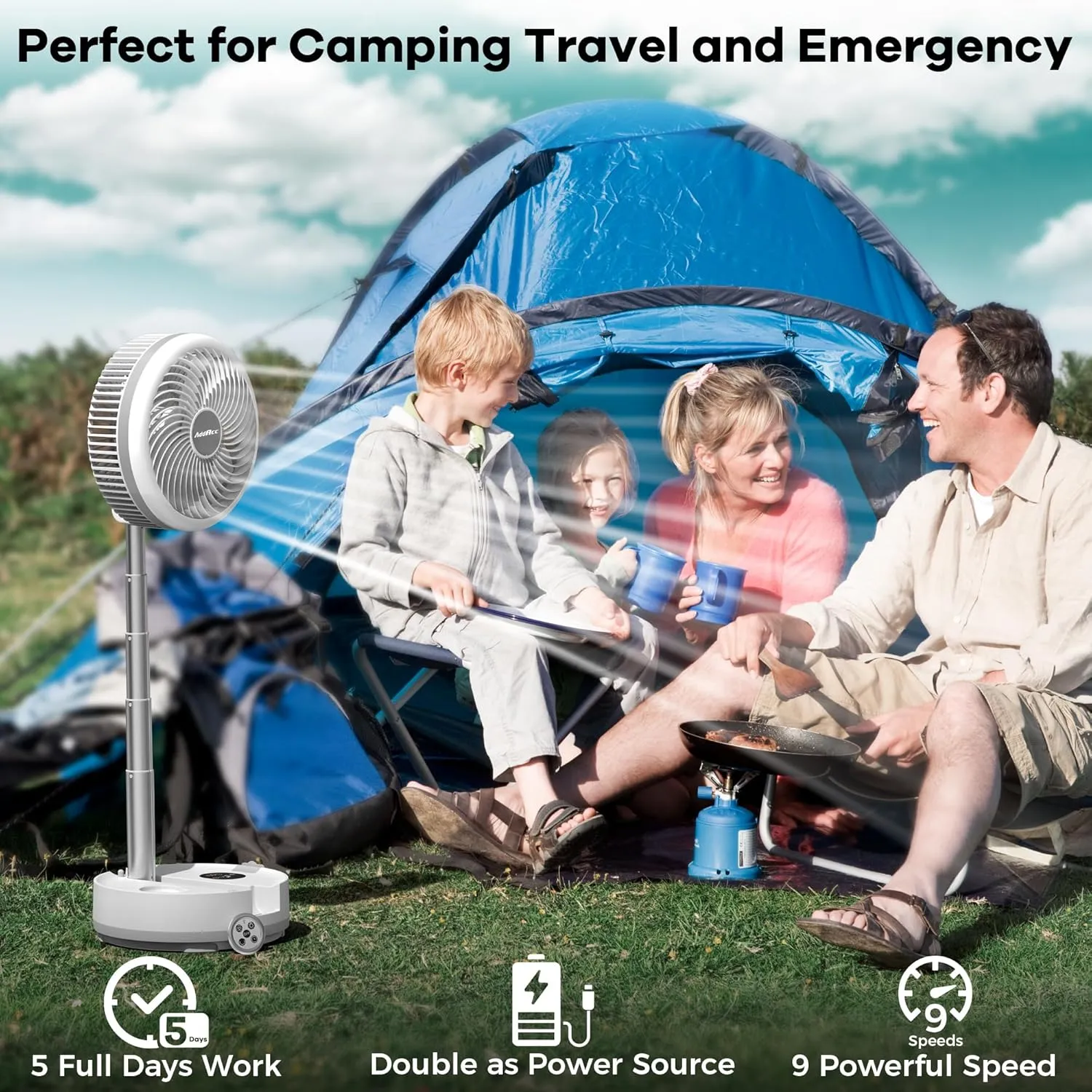 40000mAh Battery Operated Fan, Rechargeable Collapsible Fan, 106H Run, 9 Speeds Oscillating with Remote, Battery Powered with Timer & Light for Travel Cruise Essentials RV Outdoor Power Outage