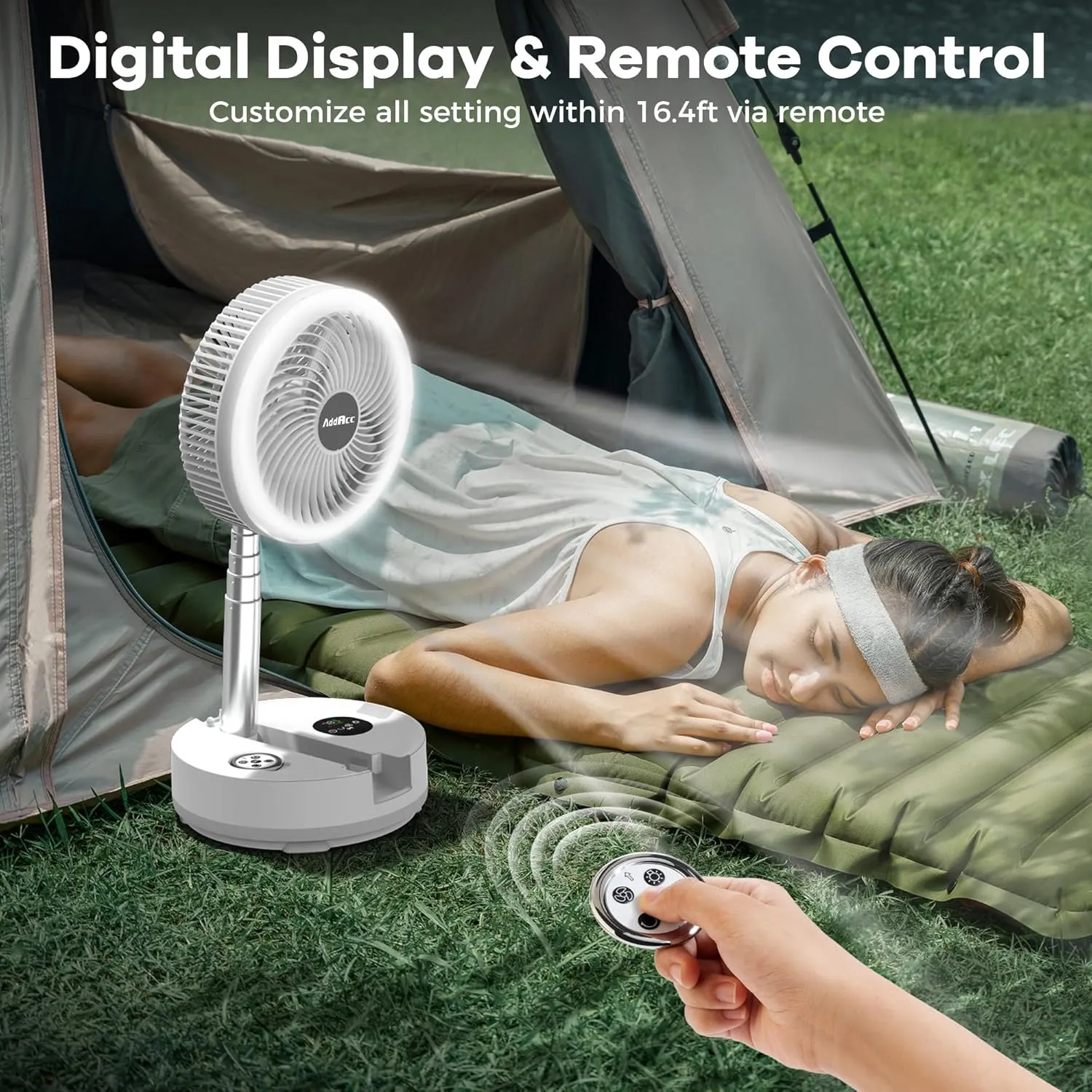 40000mAh Battery Operated Fan, Rechargeable Collapsible Fan, 106H Run, 9 Speeds Oscillating with Remote, Battery Powered with Timer & Light for Travel Cruise Essentials RV Outdoor Power Outage