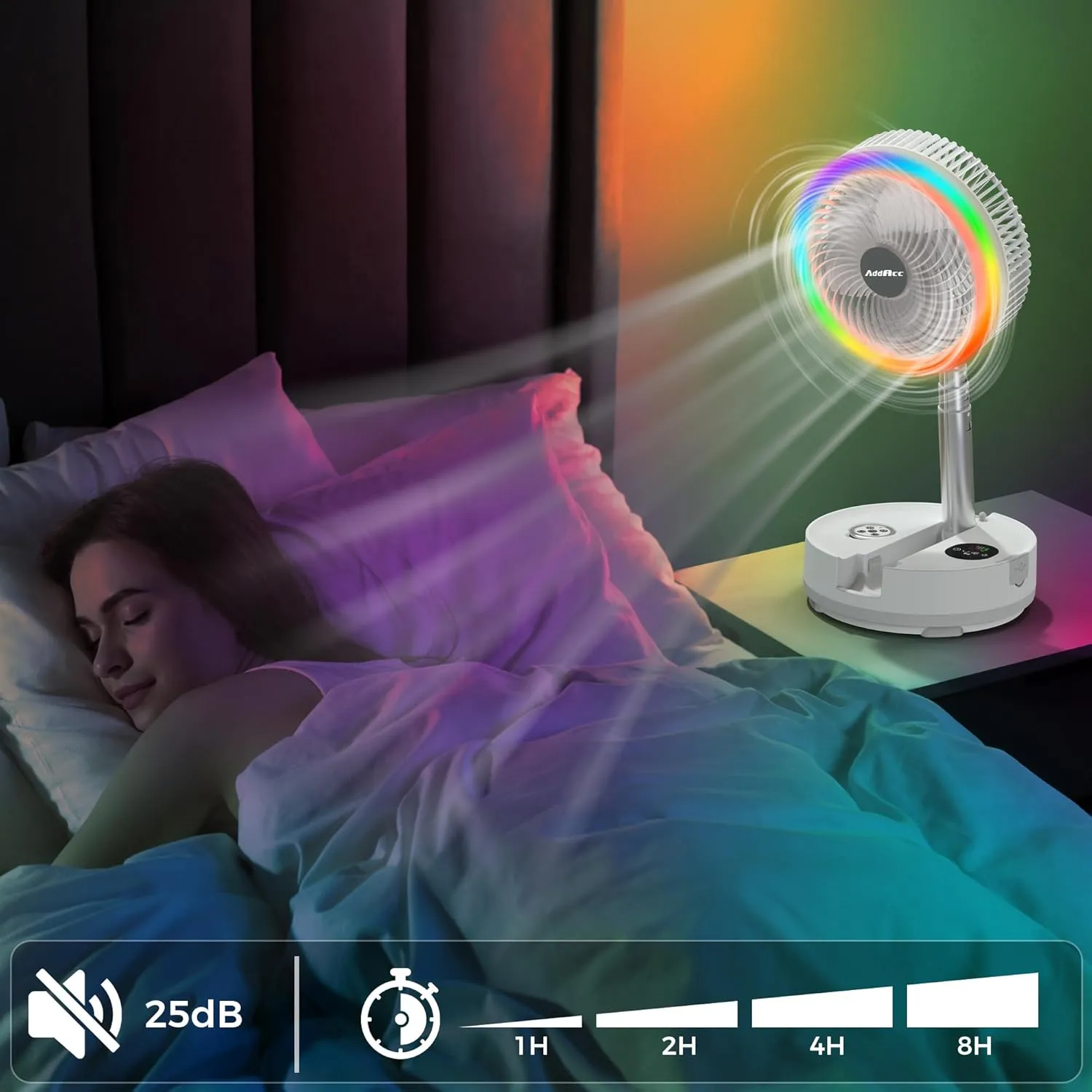 40000mAh Battery Operated Fan, Rechargeable Collapsible Fan, 106H Run, 9 Speeds Oscillating with Remote, Battery Powered with Timer & Light for Travel Cruise Essentials RV Outdoor Power Outage